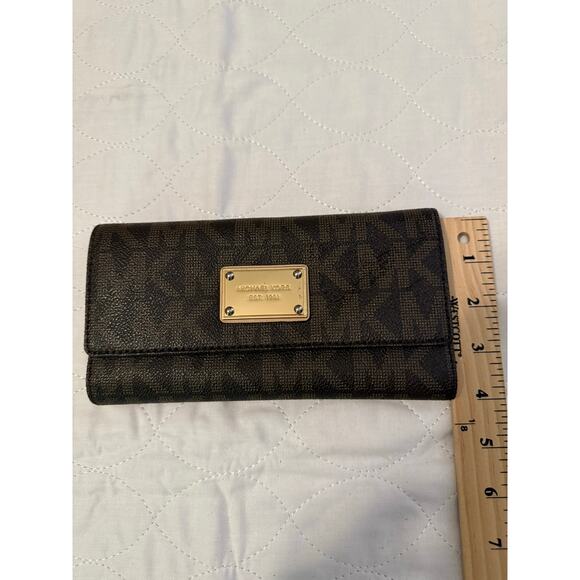Michael Kors Jet Set Travel Continental Wallet Brown Signature PVC Gold Logo - Picture 5 of 7